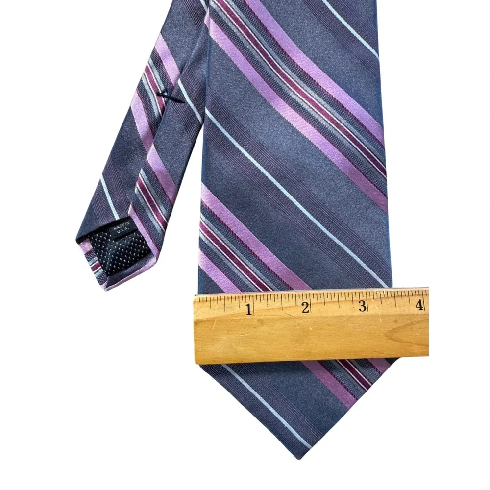 Mens Striped Silk Necktie‎ Navy Blue Purple Lavender Made in USA Business Tie